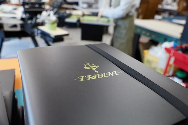 ゴールドでTRiDENTのゴールドロゴがシルクスクリーンプリントされたバインダー