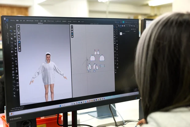 CLO 3D でパターンを確認しながらデザインを進める画面